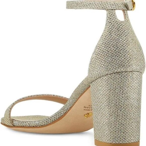 Stuart Weitzman Nudistcurve Glitter Block-Heel Sandals Platino (7) - Picture 15 of 16